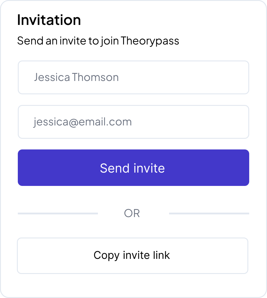 Invitation form to join Theorypass