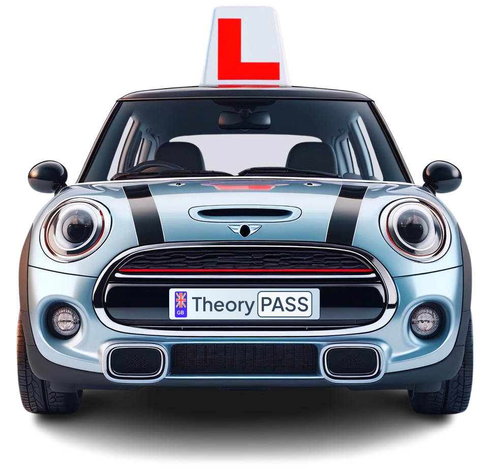 Mini Cooper with L plate and Theorypass number plate